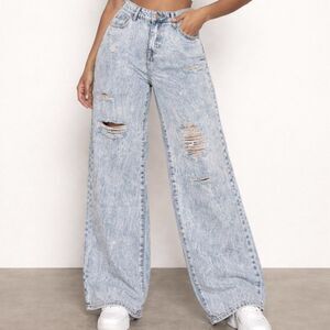 Be Responsible (BR) Wide-leg, Bleach-washed Distressed Jeans - NWT - Size 33